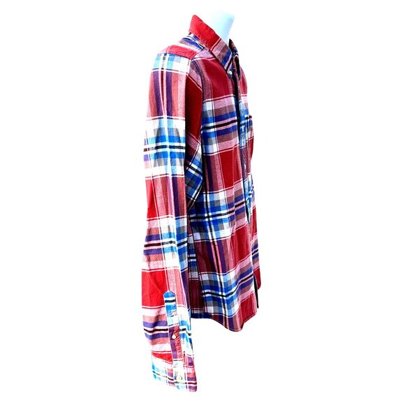 Abercrombie Fitch Mens Large Red Plaid Muscle Shirt Cotton Long Sleeve - Picture 3 of 12